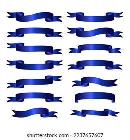 Vector set of blue banner ribbon sales. Realistic banner ribbon. Vector illustration