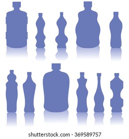 Vector Set of Blue Bottles Silhouettes