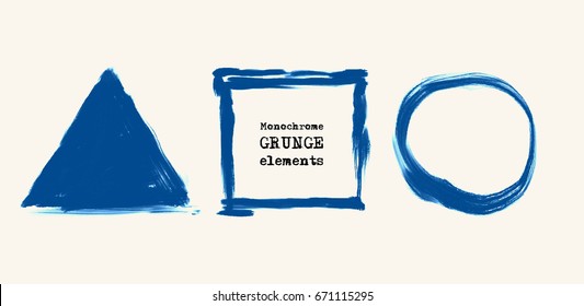 Vector set of blue brush strokes. Grunge isolated elements. Smoke brushes for your design. Freehand. Watercolor splash. Acrylic stamp. Vector illustration