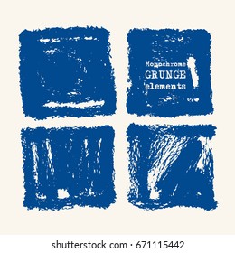 Vector set of blue brush strokes. Grunge isolated elements. Smoke brushes for your design. Freehand. Watercolor splash. Acrylic stamp. Vector illustration