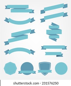 conjunto vectorial de cintas retro vacías azules, carteles y distintivos aislados