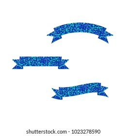 Vector set of blue glittering ribbon banners.
