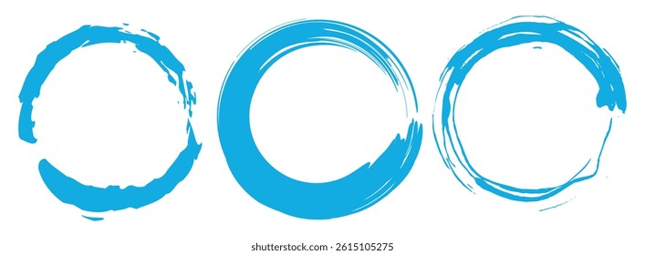vector set of Blue grunge circle brush vector illustration. Abstract blue paint brushstroke circles pack. Set of blue brush circle. Set of circle, blue paint, ink, dirty brush strokes.
