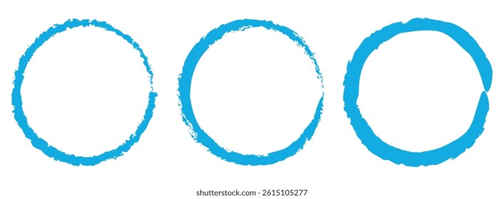vector set of Blue grunge circle brush vector illustration. Abstract blue paint brushstroke circles pack. Set of blue brush circle. Set of circle, blue paint, ink, dirty brush strokes.