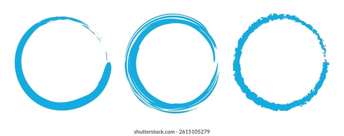 vector set of Blue grunge circle brush vector illustration. Abstract blue paint brushstroke circles pack. Set of blue brush circle. Set of circle, blue paint, ink, dirty brush strokes.