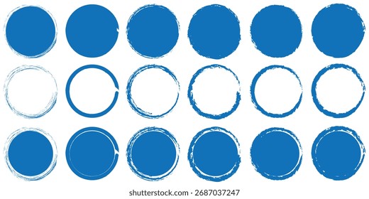 vector set of Blue grunge circle brush vector illustration. Abstract blue paint brushstroke circles pack. Set of blue brush circle. 