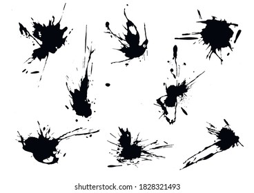 Vector set of blue ink volume splash, blots  Grunge textured element for design, artistic background