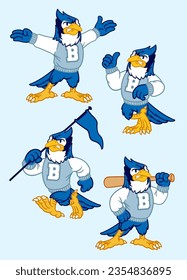 Vektorset Blue Jay Sport Mascot in Vintage Retro Handgezeichnet