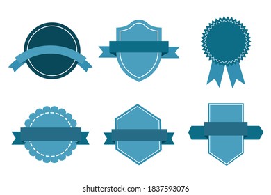 Vector set of blue label with ribbons. Turquoise stripes with ribbons. Stock image.