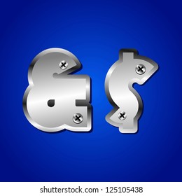 vector set of Blue metallic fonts