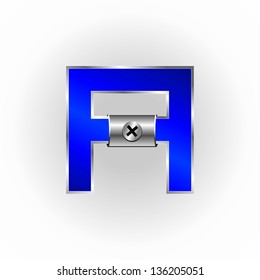 Vector set of blue metallic fonts