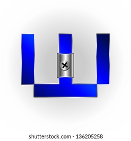 Vector set of blue metallic fonts