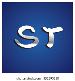 Vector set of blue metallic fonts