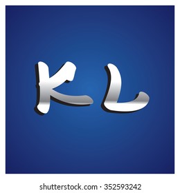 Vector set of blue metallic fonts