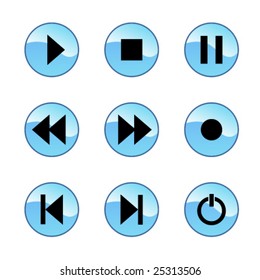 Vector set of blue multimedia icons isolated on white background