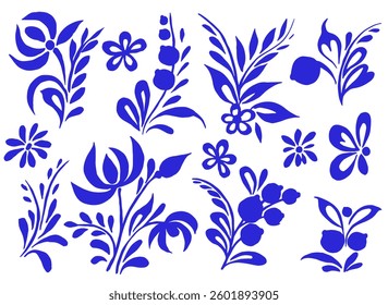 vector set of blue ornaments in Russian style. drawing for porcelain painting