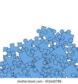 Vector Set of Blue Puzzle on White Background. Jigsaw Pattern