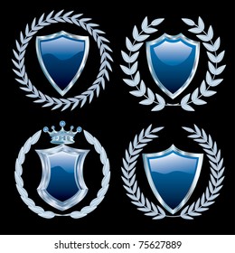 vector set of the blue shields with silver