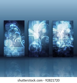 vector set of blue shiny cards