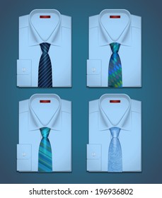 Vector set of blue shirts with different ties