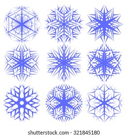 Vector set. The blue snowflakes isolated on a white background.