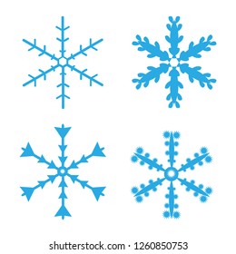 Vector set of blue snowflakes on white background