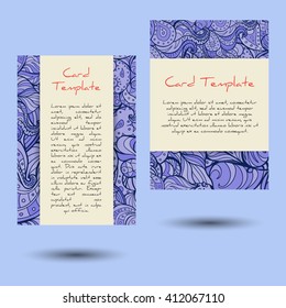Vector set of blue summer sea boho paisley card template designs, perfect for brochure covers, leaflets, flyers, cards and invitations. Doodle design.