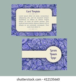 Vector set of blue summer sea boho paisley card template designs, perfect for brochure covers, leaflets, flyers, cards and invitations. Doodle design.