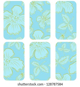 vector set of blue tags with flowers