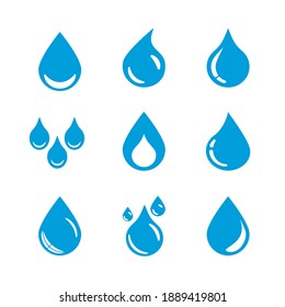 Vector set of blue water drop icons on a white background.