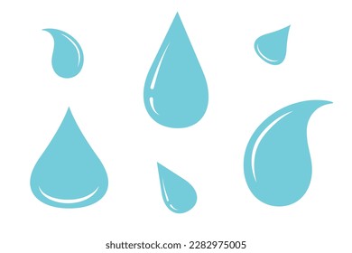 Vector set of blue water drop icons on a white background.