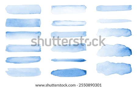 Vector set of blue watercolor brush . Vector illustration