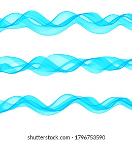 Vector set of blue waves. Abstract design elements.