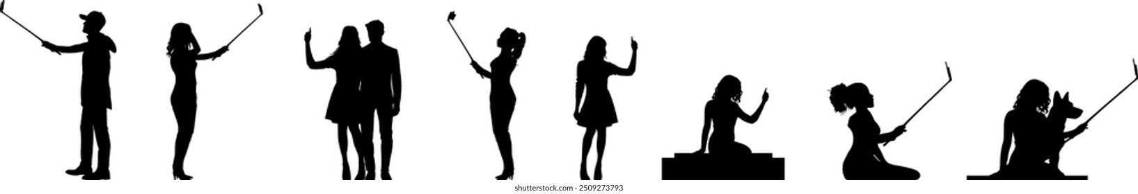 Vector set body silhouettes - People taking selfies - Social media posts - Views and likes - Followers and visual storytelling