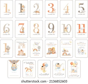 A Vector Set Of Boho Baby Boy Milestone Card