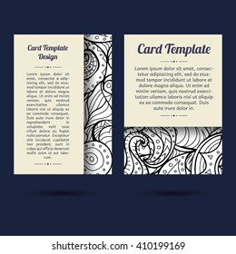 Vector set of boho black and white card template designs, perfect for brochure covers, leaflets, flyers, cards and invitations. Doodle design.