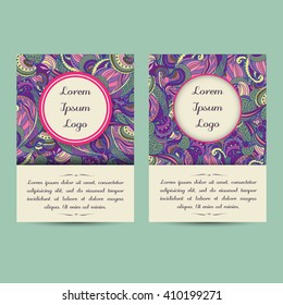 Vector set of boho card template designs, perfect for brochure covers, leaflets, flyers, cards and invitations. Doodle design.