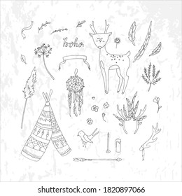 Vector set of boho elements