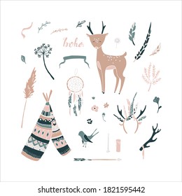 Vector set of boho elements