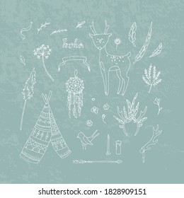 Vector set of boho elements