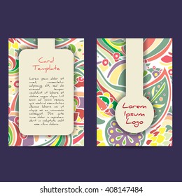 Vector set of boho leaves & paisleys card template designs, perfect for brochure covers, leaflets, flyers, cards and invitations. Doodle design.