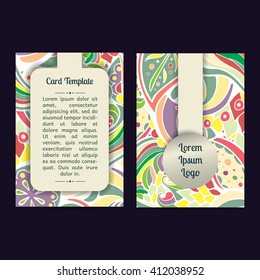 Vector set of boho leaves & Paisleys card template designs, perfect for brochure covers, leaflets, flyers, cards and invitations. Doodle design.