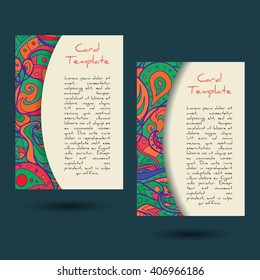 Vector set of boho paisley card template designs, perfect for brochure covers, leaflets, flyers, cards and invitations. Doodle design.