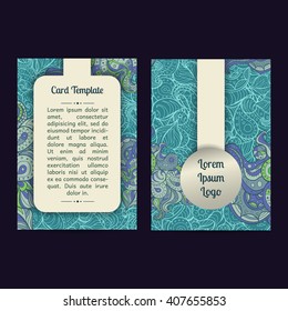 Vector set of boho paisley card template designs, perfect for brochure covers, leaflets, flyers, cards and invitations. Doodle design.