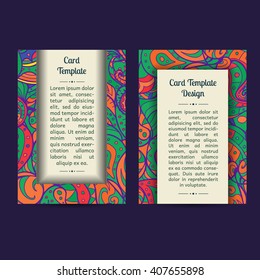 Vector set of boho paisley card template designs, perfect for brochure covers, leaflets, flyers, cards and invitations. Doodle design.