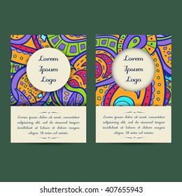 Vector set of boho paisley card template designs, perfect for brochure covers, leaflets, flyers, cards and invitations. Doodle design.