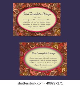 Vector set of boho paisley card template designs, perfect for brochure covers, leaflets, flyers, cards and invitations. Doodle design.