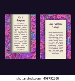 Vector set of boho paisley card template designs, perfect for brochure covers, leaflets, flyers, cards and invitations. Doodle design.
