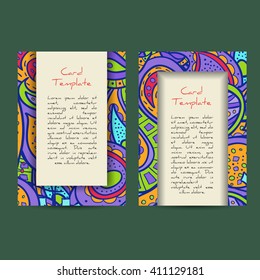 Vector set of boho paisley card template designs, perfect for brochure covers, leaflets, flyers, cards and invitations. Doodle design.
