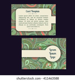 Vector set of boho paisley card template designs, perfect for brochure covers, leaflets, flyers, cards and invitations. Doodle design.
